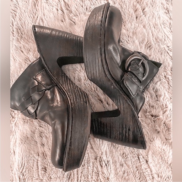 BORN GOOD CONDITION BLACK  MULE LOAFER 8M HIGH HEEL BLACK WITH BRAID AND BUCKLE - Picture 10 of 11